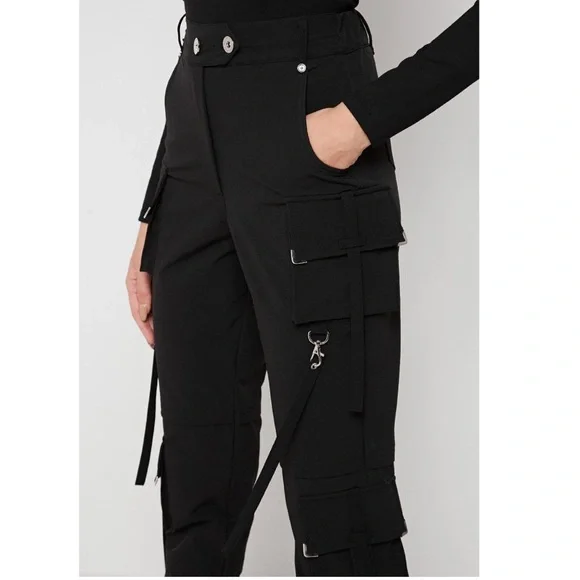 Maniere De Voir Black High-Rise Women’s Cargo Nylon Blend Utility Pants Size 6 - Picture 15 of 15
